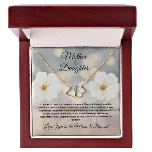 Mother Daughter 10 k Gold Diamond Cut Everlasting Heart Necklace----Best seller..