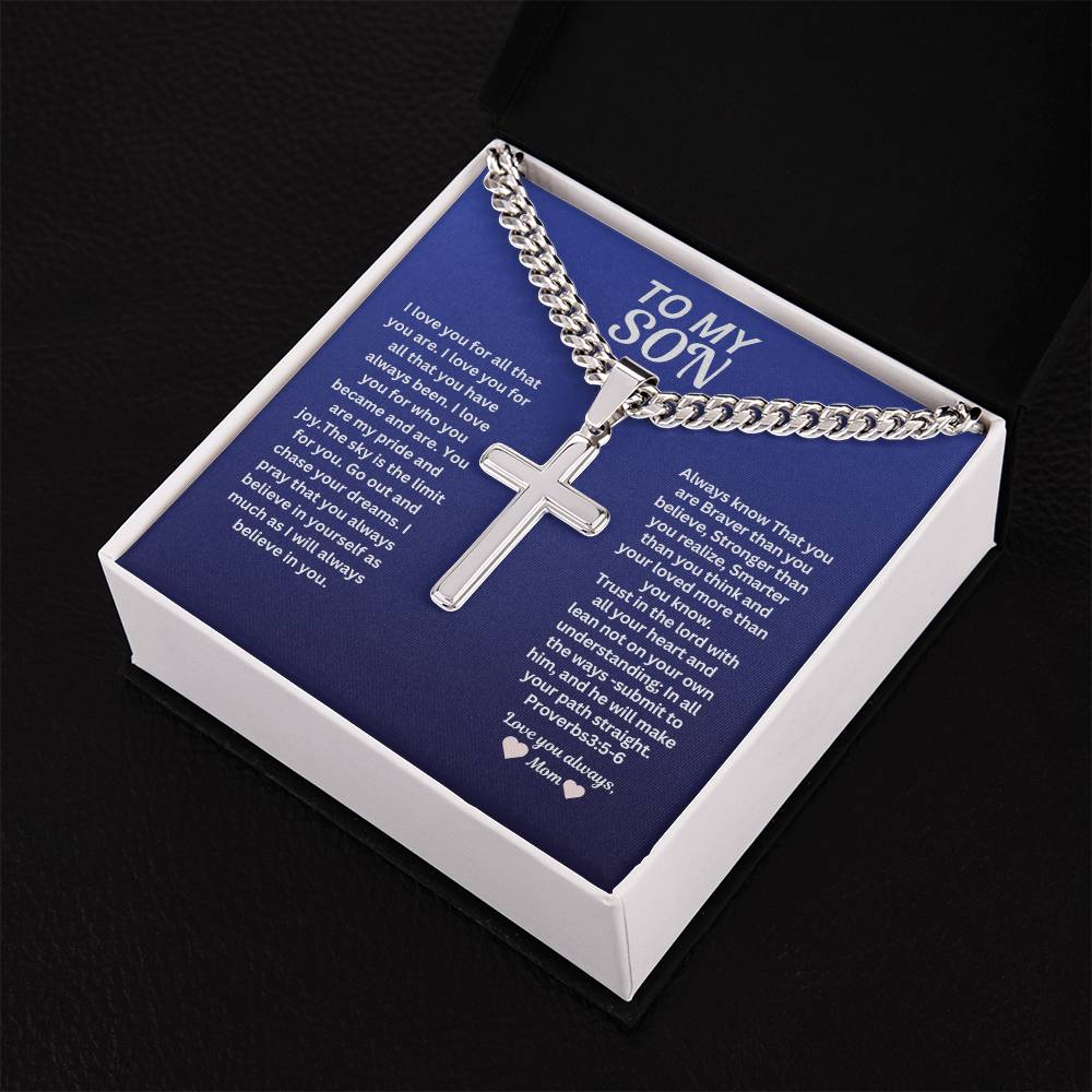 To my Son From Mom  Cross Necklace- Graduation Gift from son Men's Jewerly * Birthday gift with a gift box