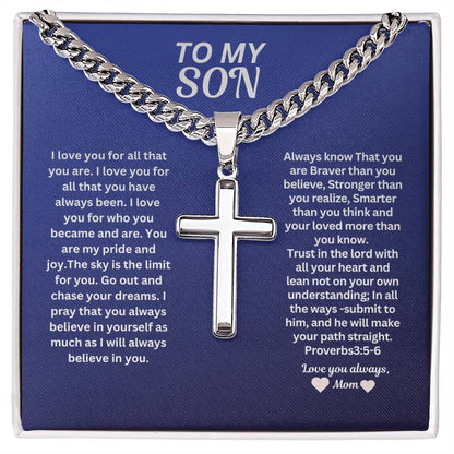 To my Son From Mom  Cross Necklace- Graduation Gift from son Men's Jewerly * Birthday gift with a gift box