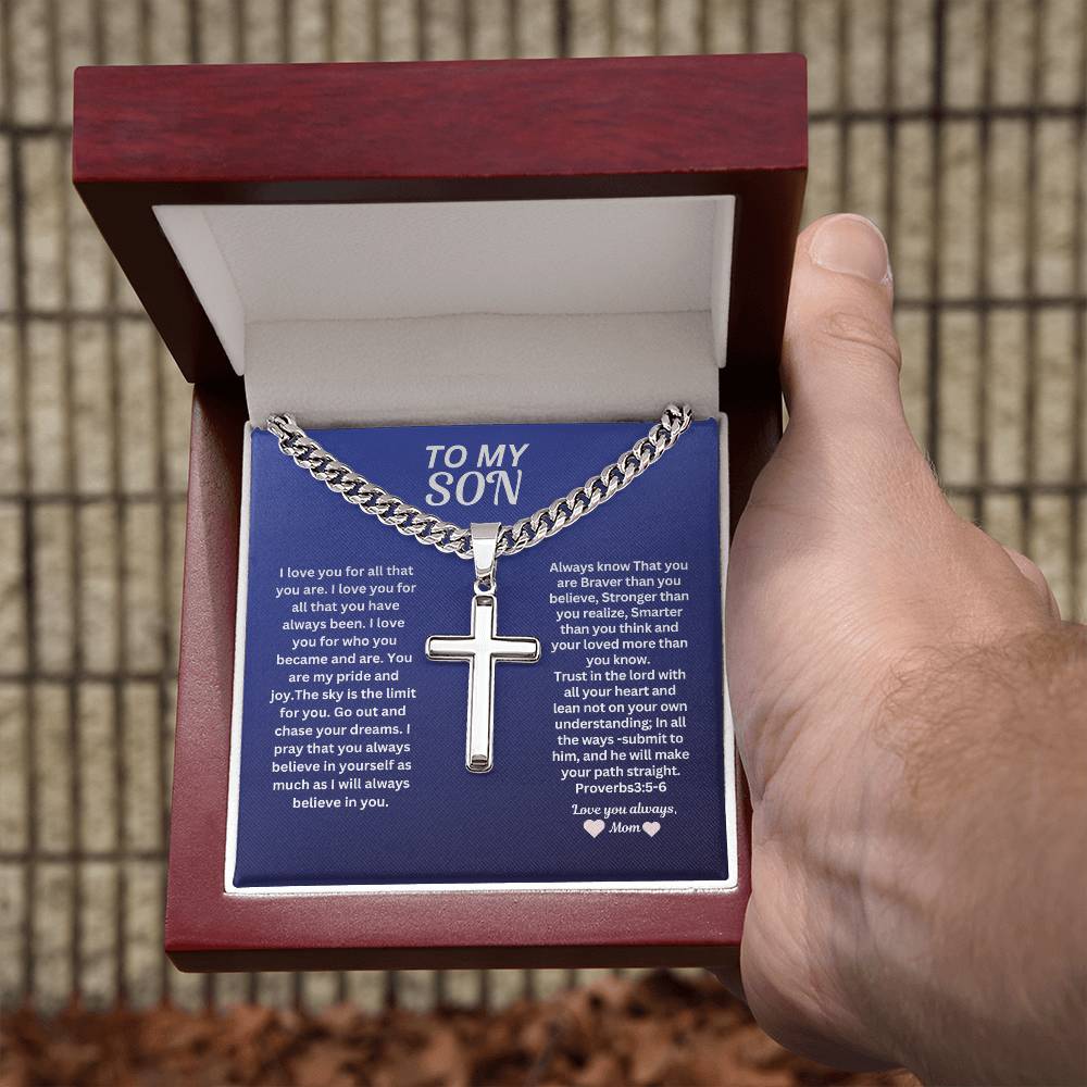 To my Son From Mom  Cross Necklace- Graduation Gift from son Men's Jewerly * Birthday gift with a gift box