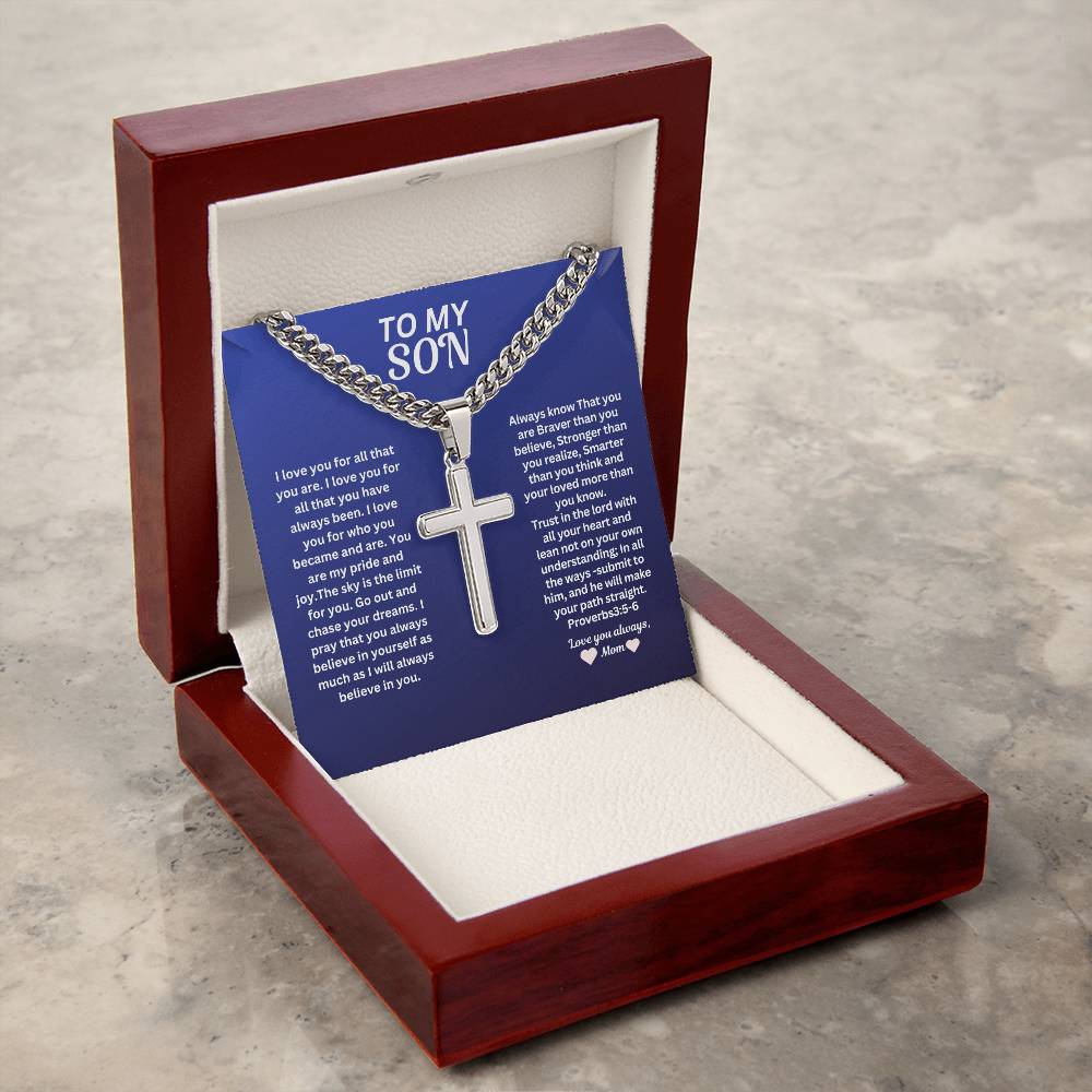 To my Son From Mom  Cross Necklace- Graduation Gift from son Men's Jewerly * Birthday gift with a gift box