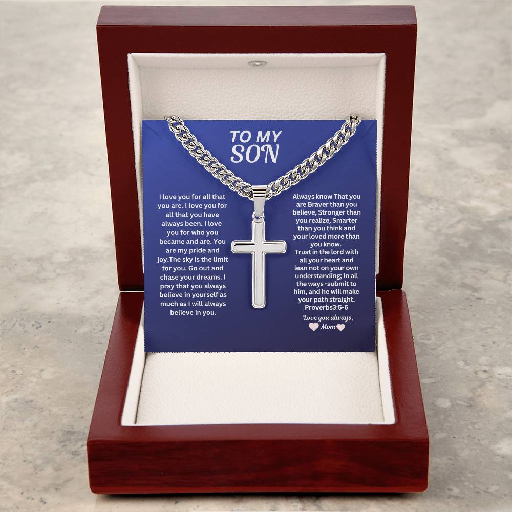 To my Son From Mom  Cross Necklace- Graduation Gift from son Men's Jewerly * Birthday gift with a gift box