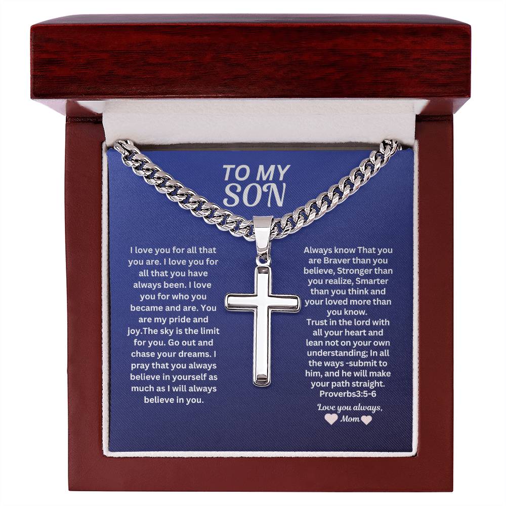 To my Son From Mom  Cross Necklace- Graduation Gift from son Men's Jewerly * Birthday gift with a gift box