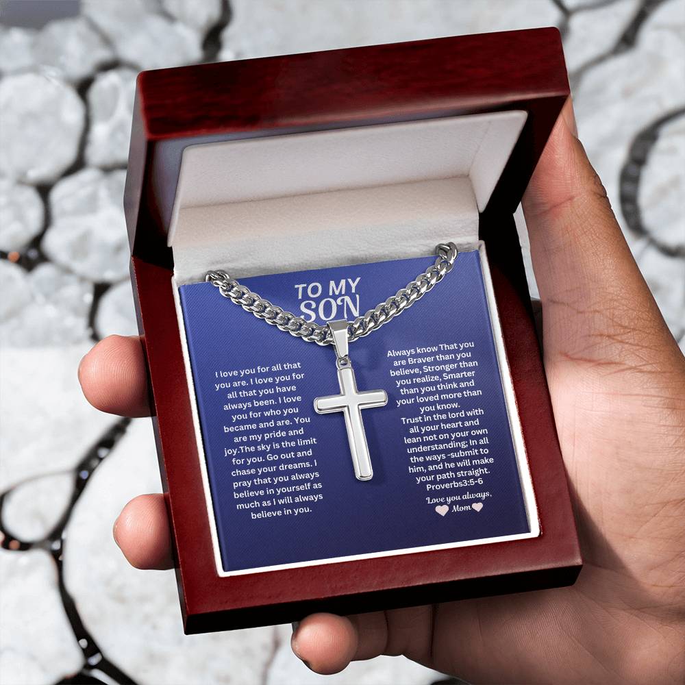 To my Son From Mom  Cross Necklace- Graduation Gift from son Men's Jewerly * Birthday gift with a gift box