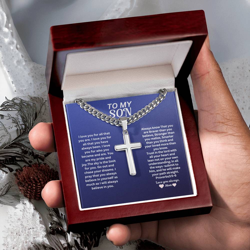 To my Son From Mom  Cross Necklace- Graduation Gift from son Men's Jewerly * Birthday gift with a gift box