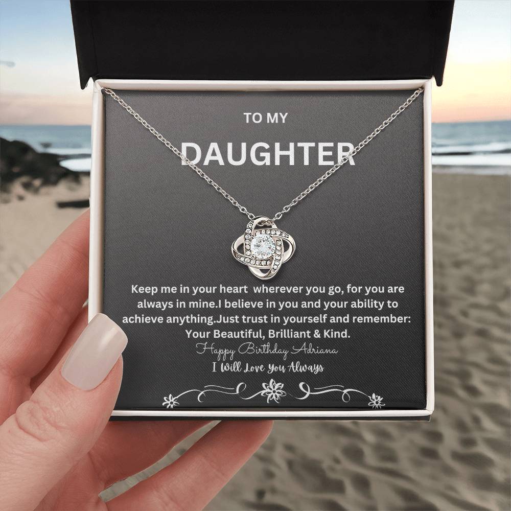 DAUGHTER LOVE KNOT NECKLACE- BEST SELLER-FROM MOM OR DAD