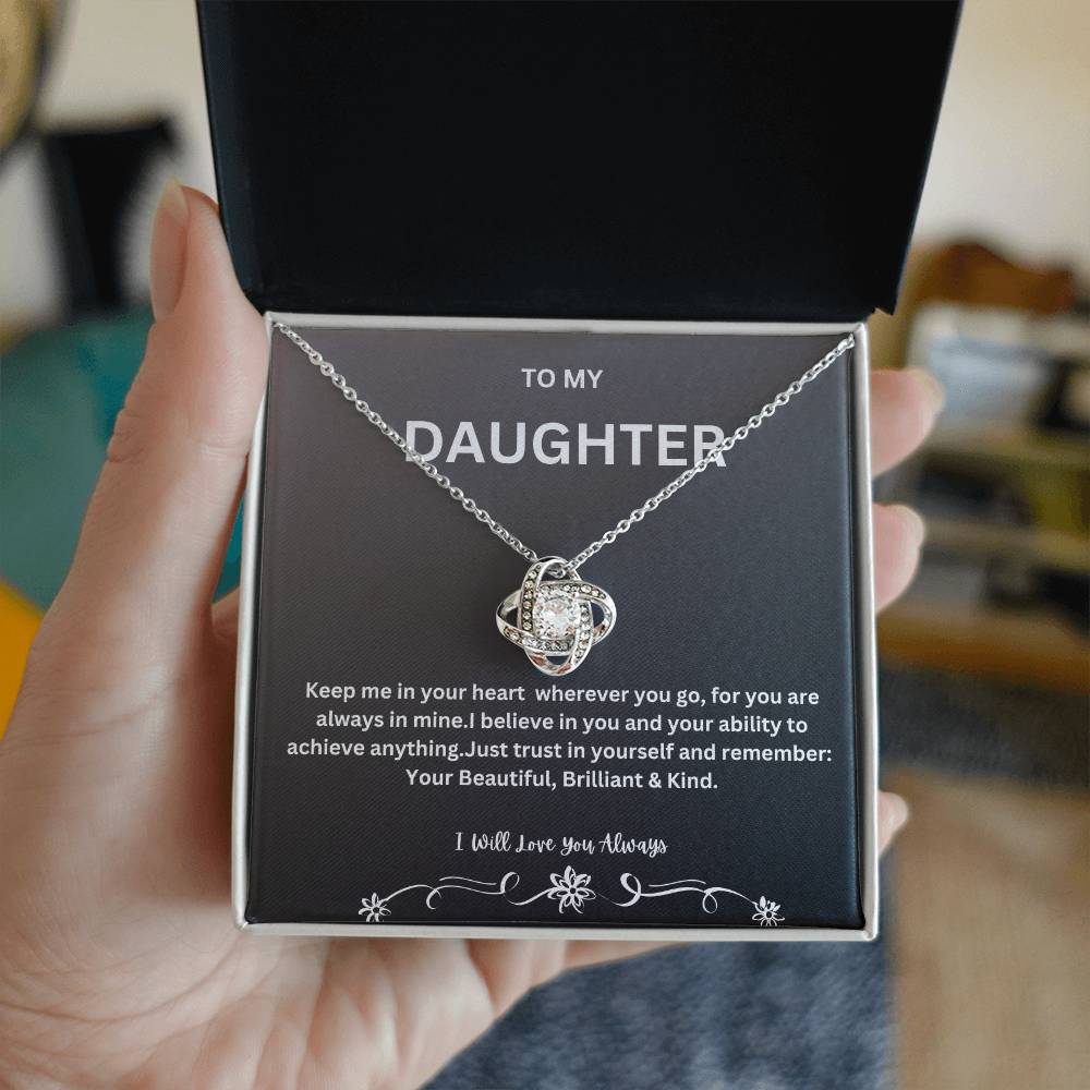 DAUGHTER LOVE KNOT NECKLACE- BEST SELLER-FROM MOM OR DAD