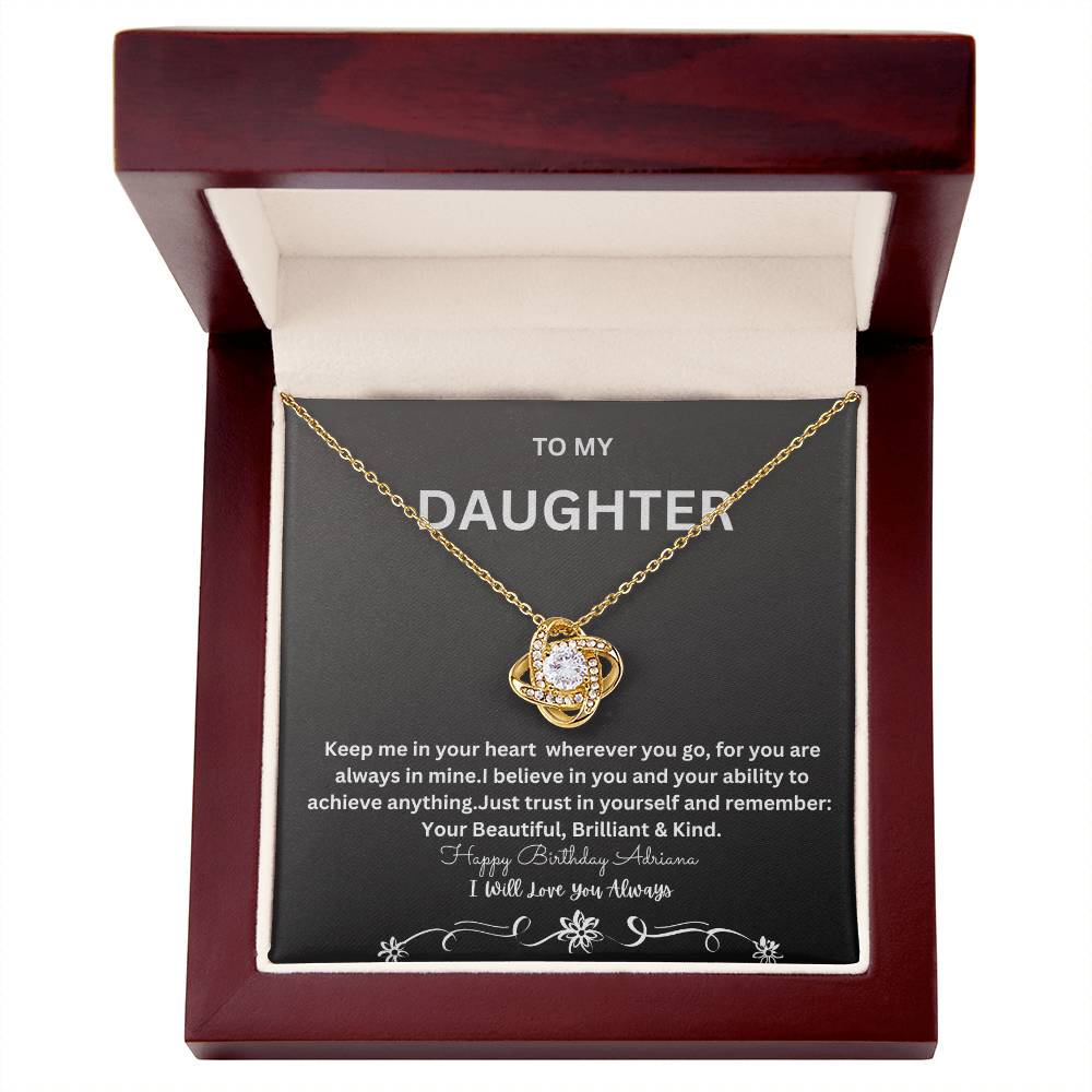 DAUGHTER LOVE KNOT NECKLACE- BEST SELLER-FROM MOM OR DAD