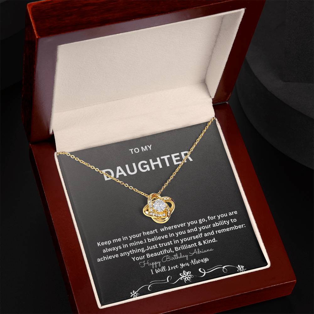 DAUGHTER LOVE KNOT NECKLACE- BEST SELLER-FROM MOM OR DAD